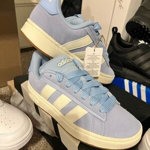 Adidas Grand Court Alpha 00s Sky Blue Sneakers with Cream Stripes
